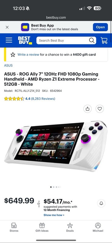 ASUS ROG Ally 7" 120Hz FHD 1080p Gaming AMD Ryzen Z1 Extreme Processor 512GB gallery