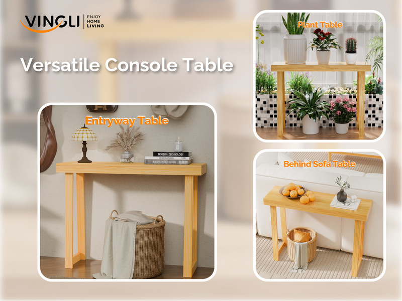 Solid Wood Console Table Narrow Entryway Table for Hallway Behind Couch Foyer gallery