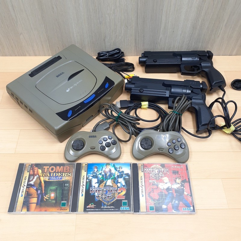 Sega Saturn Console Japan Gray with 2 Light Virtua Gun Controllers & 3 Games