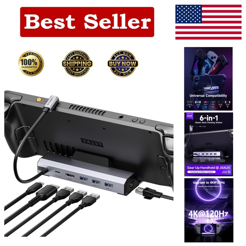 Ultra-Fast 6-in-1 Docking Station: 100W Charge & Gigabit Ethernet for Gaming