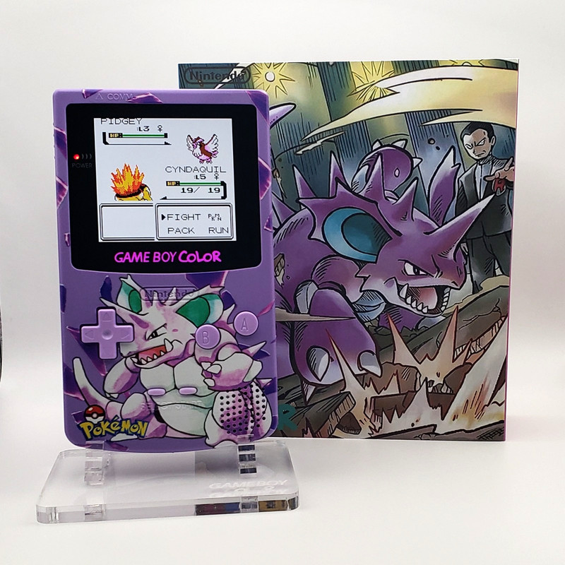 Laminated OLED Screen – Nidoking Game Boy Color w/ Case – New Speaker, Recapped