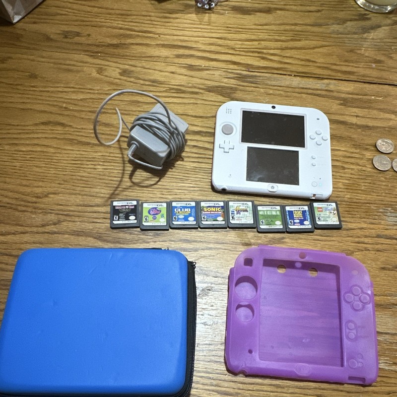 Nintendo 2DS White/Red 4GB Wi‑Fi Handheld Console w/ Charger & Case