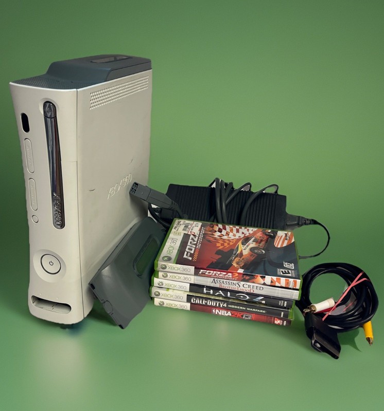 Xbox 360 Console 60GB HDD – Power Cable + AV Cord & Games + Extra HDD