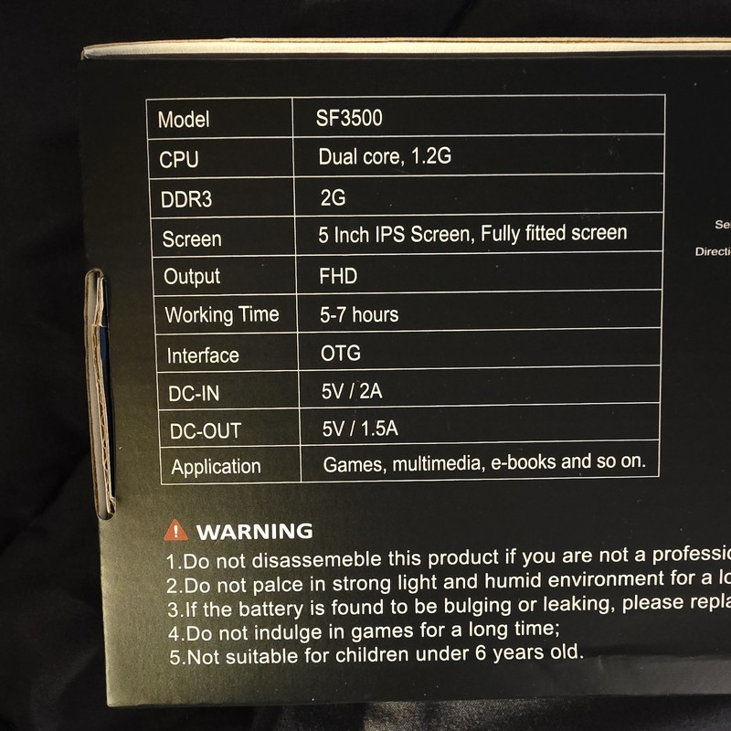 SF3500 Handheld Console 5" IPS FHD Display Black OTG TYPE-C AUX Portable System gallery
