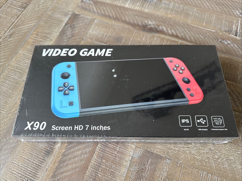 X90 HD IPS Display 7-Inch Handheld Video Game Console Blue Red USB-A