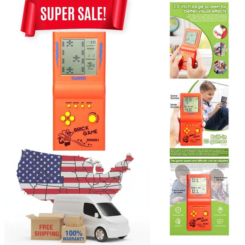 Portable Retro Brick Game Console – 23 Classic Games & 3.5-Inch Screen in Orange