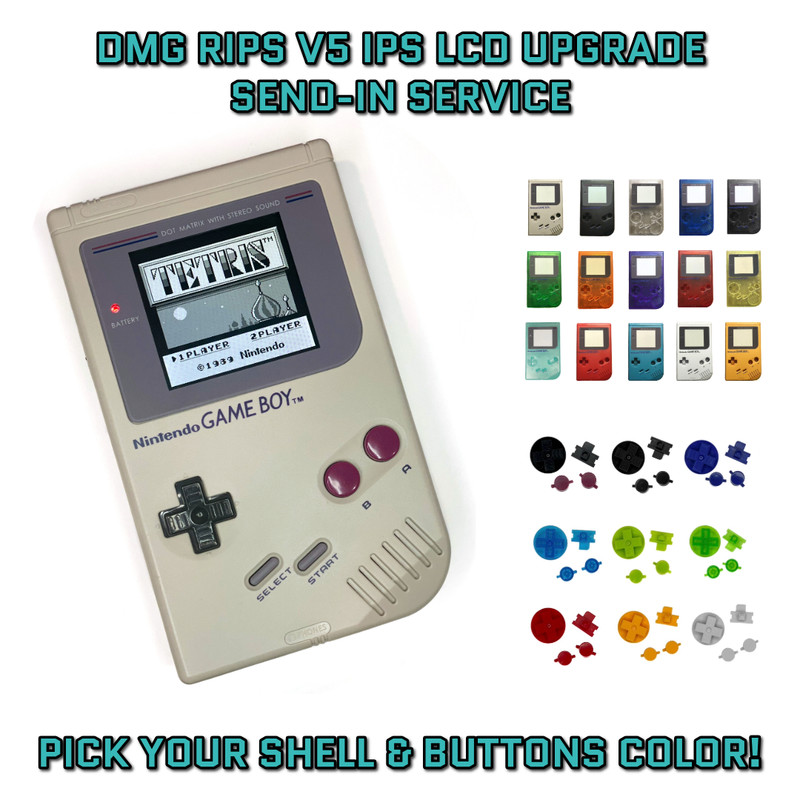 Game Boy Original DMG V5 RIPS IPS LCD UPGRADE – Send in Service – Pick Color