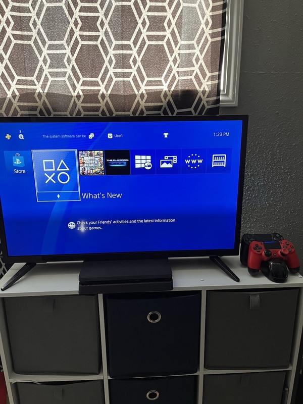 Sony PlayStation 4 Slim Black Console with Controllers, Wi-Fi, Internet Browsing