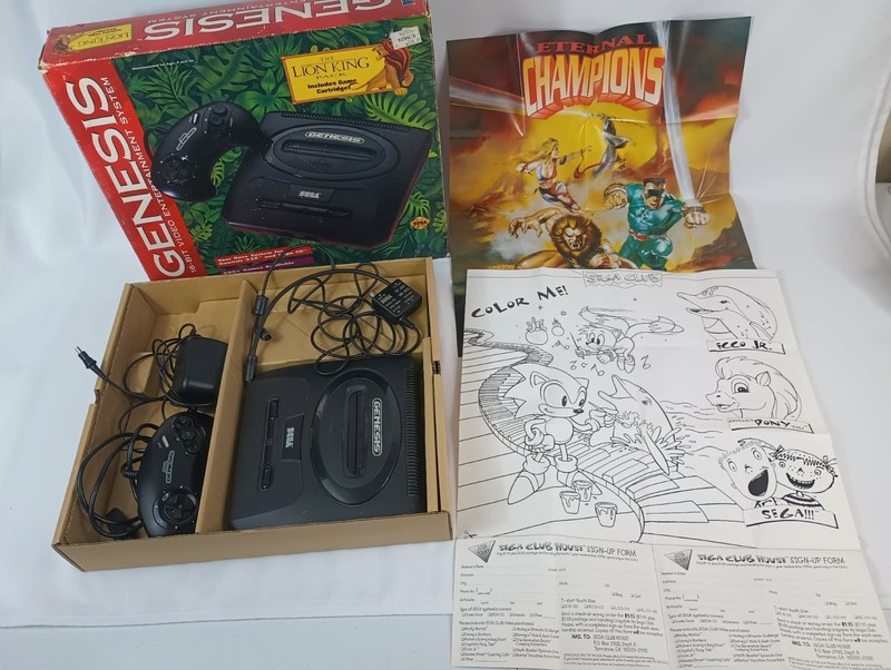 Sega Genesis Model 2 Console w/ Lion King Box Controller Cords Poster NO GAME