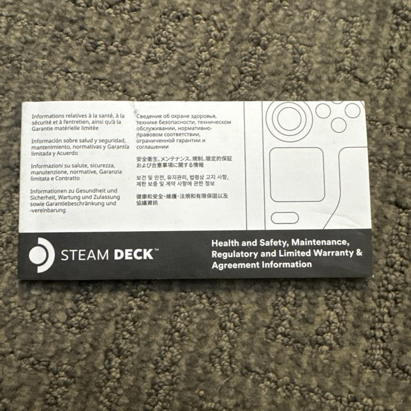 Valve Steam Deck Maintenance, Warranty, Agreement Information Manual ONLY