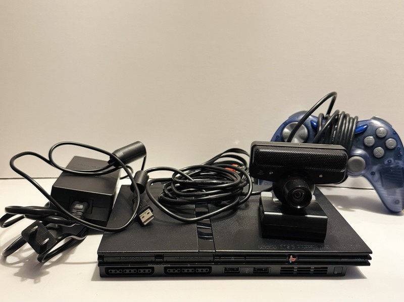 Sony PlayStation 2 Slim Black Gaming Console w/ Camera and Cables Tested Works