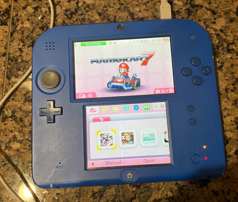 Nintendo 2DS Blue Handheld Game Console w/Charger & Red Case WORKS FINE