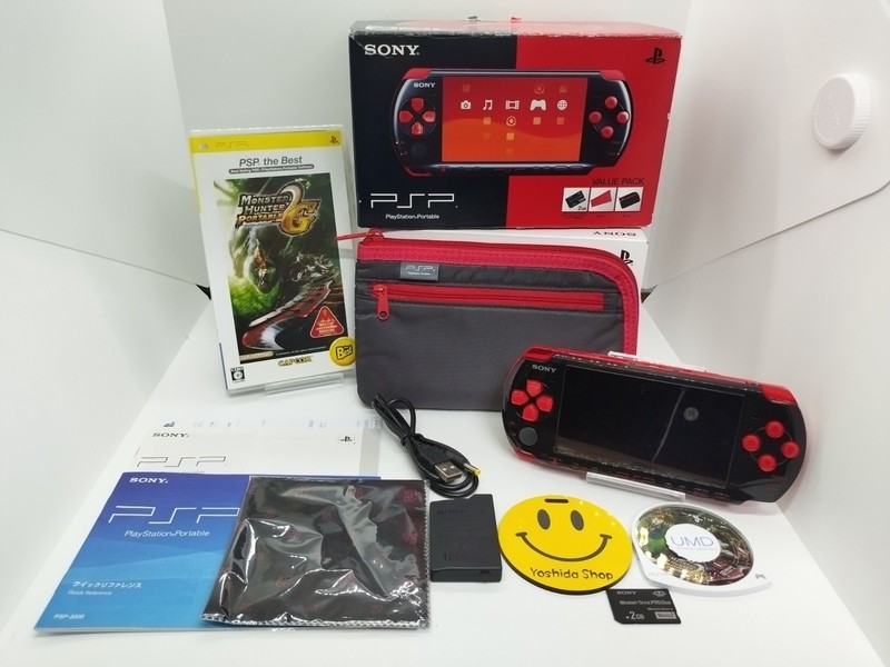 Black / Radiant Red Sony PSP 3000 System w/ charger&Box [TESTED] Playstation