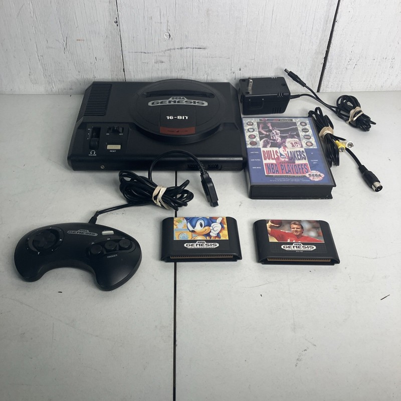 Sega Genesis System Model 1 Console Bundle 3 Games Sonic Football Basketball