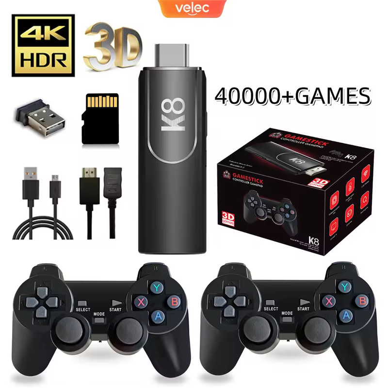K8 Game Stick 4K HD Retro Video Game Console 64G 40000+ Games 40+Simulators