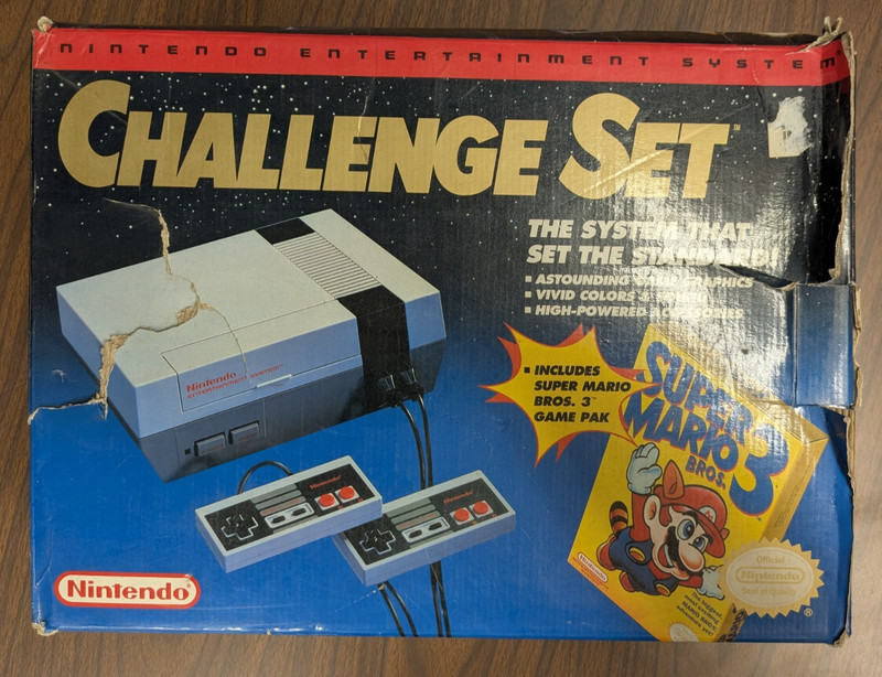 NES Nintendo Console Challenge Set Complete in Box- has rips see pics w/game gallery