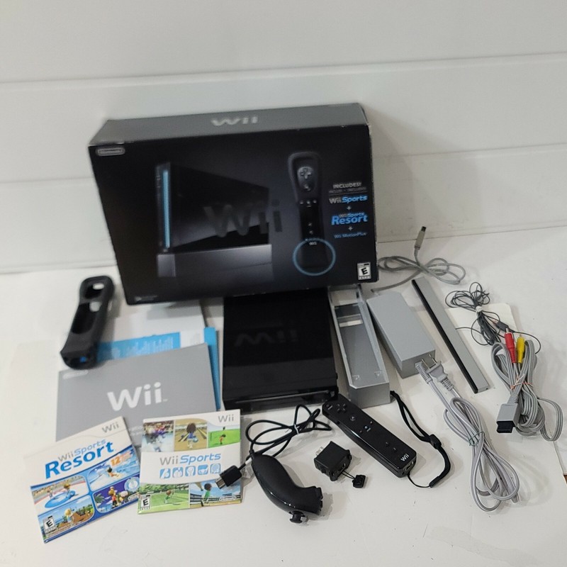 Nintendo Wii (Sports and Resort) *MotionPlus* Black Console CIB *Tested* in BOX