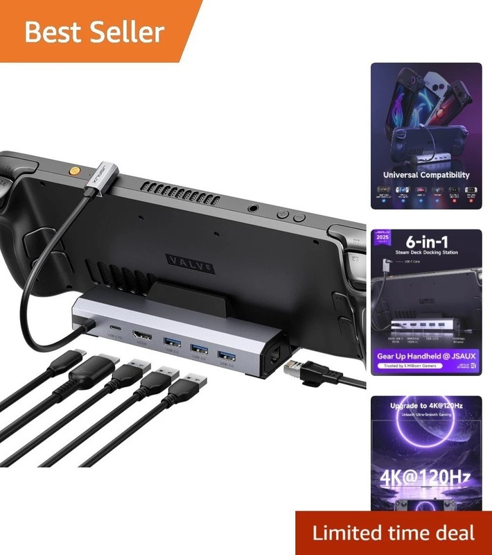 Compact 6-in-1 Steam Deck Dock with Gigabit Ethernet and Fast USB Charging
