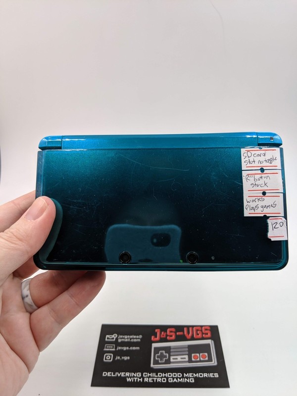Nintendo 3DS Aqua Teal SD CARD SLOT DEFECT «R» BUTTON STUCK WORKS AS IS