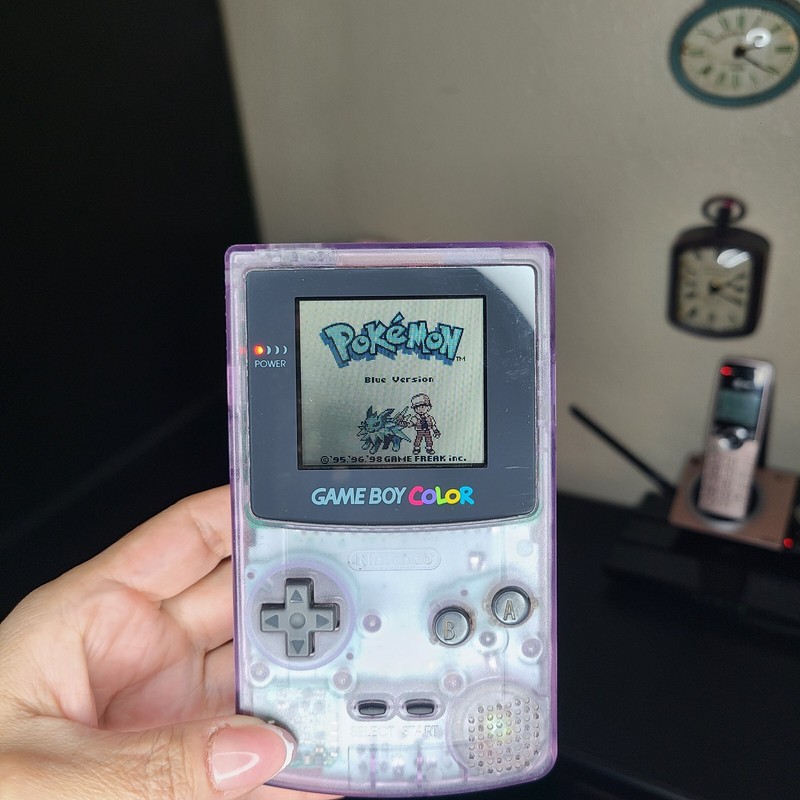 Nintendo Game Boy Color Purple Clear System Console & Pokémon Blue Version game