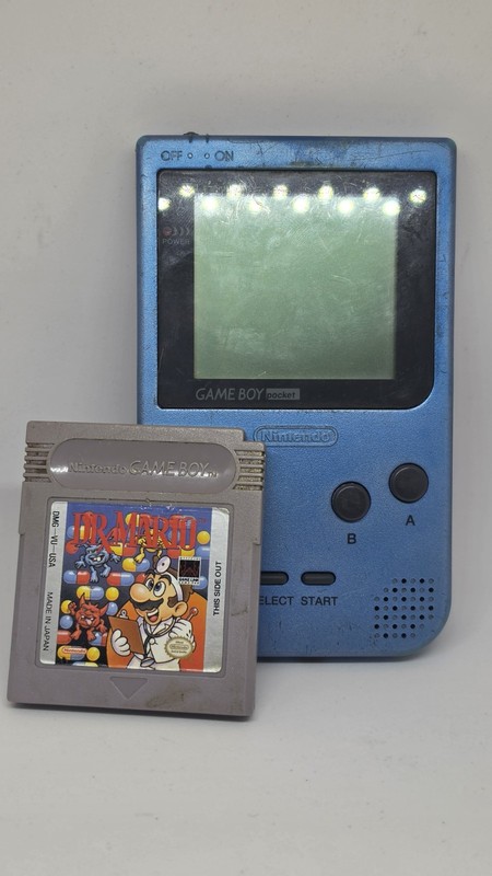 Nintendo Game Boy Pocket Ice Blue MGB-001 Handheld Console + Dr. Mario Tested