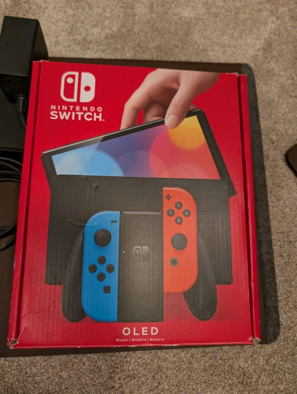 Nintendo Switch OLED with Box Neon Red and Blue Joy-Cons + Dock + gallery