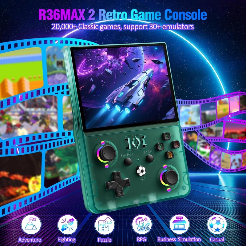 R36MAX II Retro Handheld 4.5 IPS Detachable Joystick Green gallery