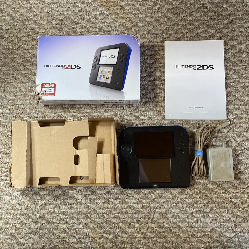 Nintendo 2DS Handheld Game Console FTR-001 Blue Black In Box Tested Charger