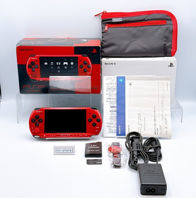 Sony PSP-3000 Console Red Black VALUE PAK Box Region Free w/4GB, Pouch - Mint A+