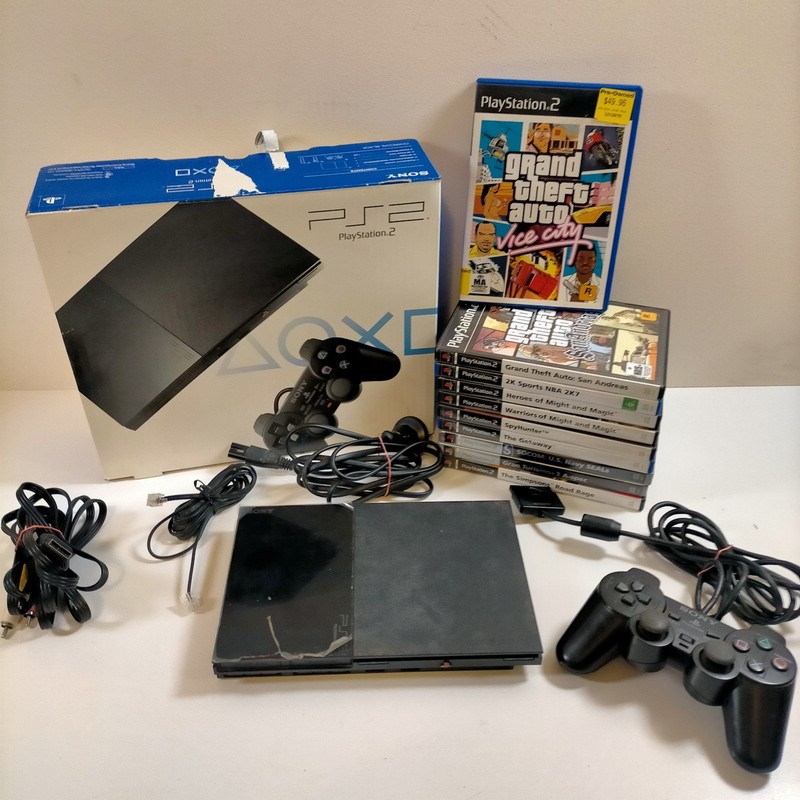 Sony PlayStation 2 PS2 Slim Console SCPH-90002 Controller Cables 10 Games IN BOX
