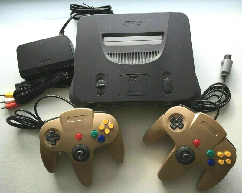 Nintendo 64 N64 OEM Console Complete Bundle 2 Gold Controllers Tested Cords