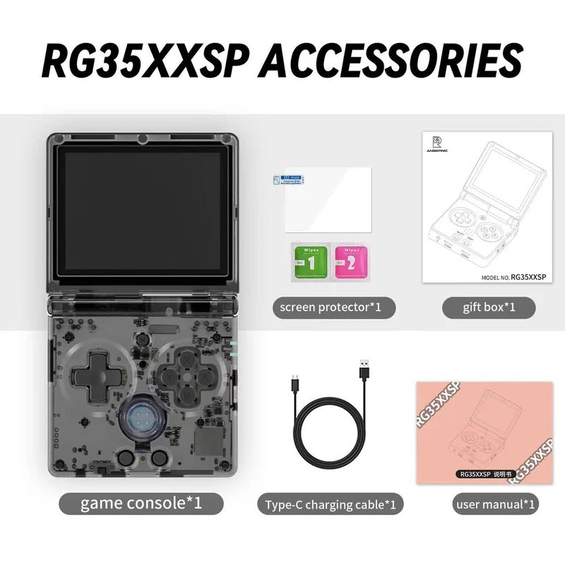 Anbernic RG35XXSP 64GB Handheld Console – Black Transparent