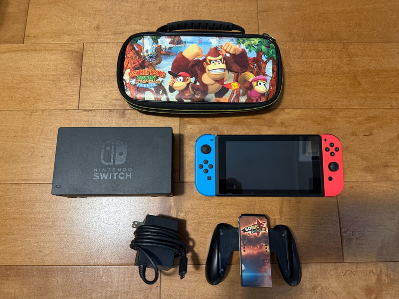 Nintendo Switch Neon Red and Neon Blue Joy-Con Console with accessories