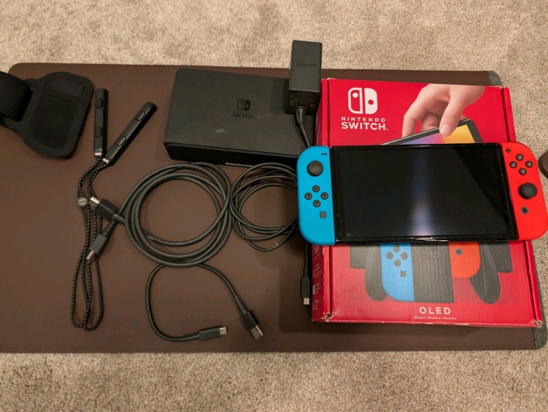 Nintendo Switch OLED with Box Neon Red and Blue Joy-Cons + Dock +