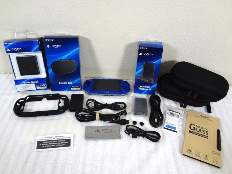 Sony PlayStation PS VITA Sapphire Blue OLED Handheld Console PCH-1100 w/ Extras
