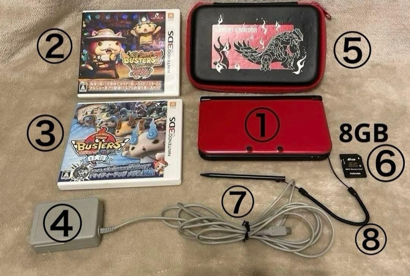 Nintendo 3DS LL Red x Black Console , 2 Softs etc. Ready-to-play Set Used