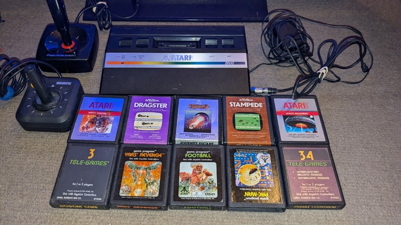 Atari 2600 Jr Rainbow W/ 2 joysticks 10 Games All Tested To Work