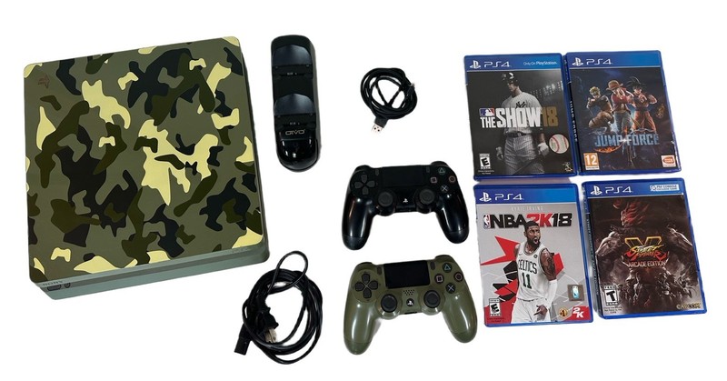 Sony PS4 Slim 1TB Console Green Camouflage With 2 Controllers Dock and 4 Games