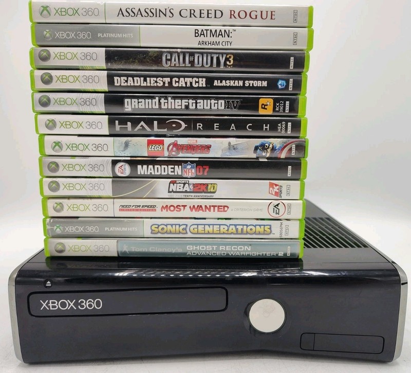 Microsoft Xbox 360 S Console 250GB HDD Bundle + 12 Games + 2 Controllers Tested! gallery