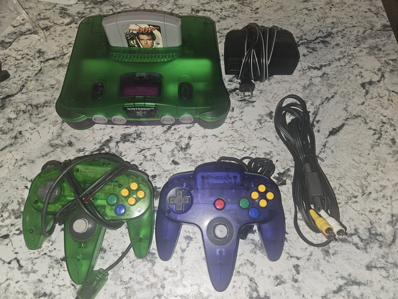 Custom Nintendo 64 Half Green Purple Bundle 2 Controller GoldenEye Tested Works