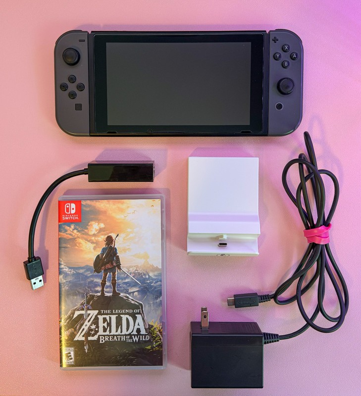 Nintendo Switch V1 HAC-001 System, Compact Dock, Zelda BOTW, 128GB SD, Extras