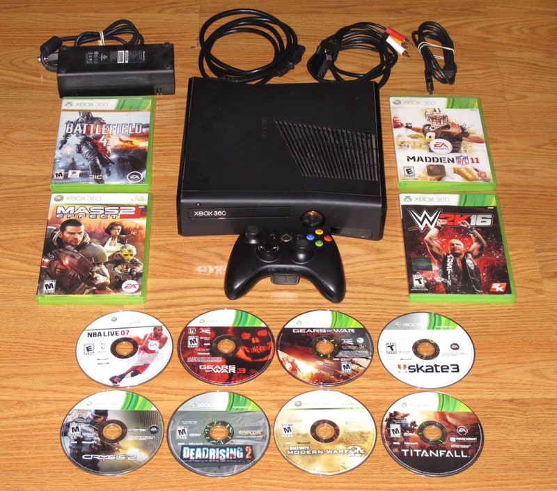 XBOX 360 Slim Console Bundle LOT Nr Mint & 100% OEM + Controller & 12 Games COD