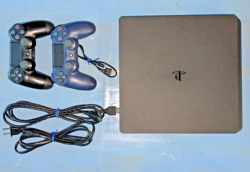 PlayStation 4 Slim Original Black, WITH Power/HDMI cords, DualShock Controllers