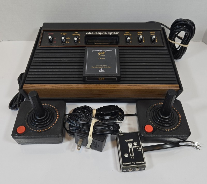 Atari CX-2600 6-Switch Console Bundle 2 Joysticks Golf Game OEM Power - Tested