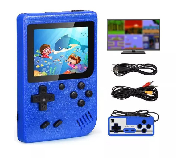 Mini Handheld Retro Game Console Built-in 400 Classic Games Video 2-player Blue