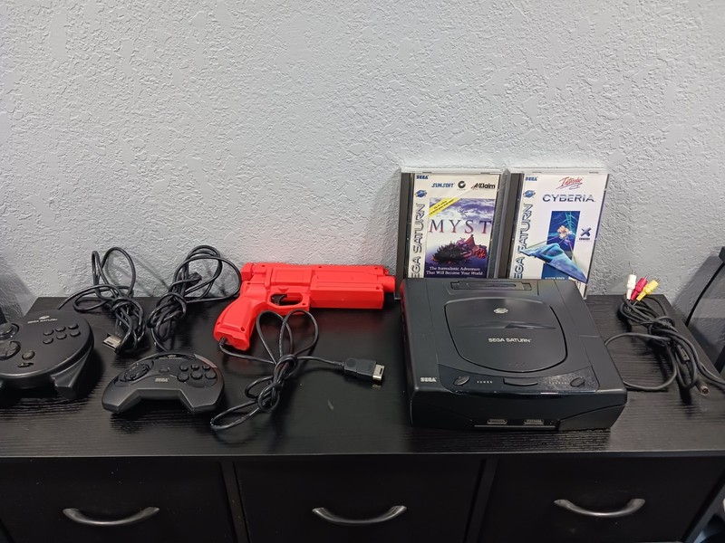 Sega Saturn Console MK-80000 Bundle OEM 3D Analog Control Pad Light Gun Myst CIB